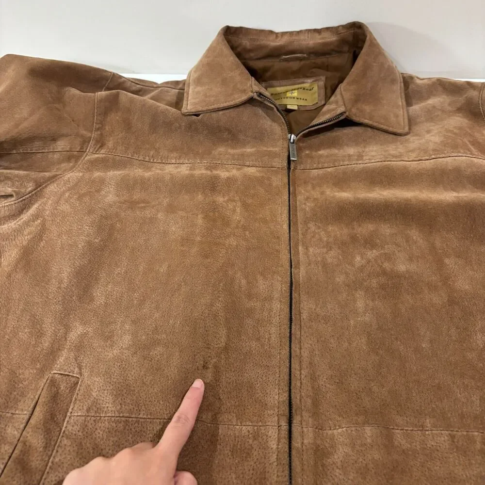 Boston Harbour Outdoor Wear Men XL Soft Brown Suede Leather Jacket Zip Workwear